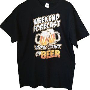 Beer T Shirt Weekend Forecast 100% Beer Adult Humor Unisex Standard Lg NEW NWOT